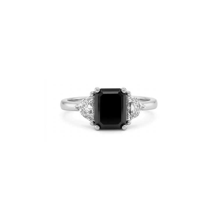 Emerald Cut Three Stone Black Diamond Ring