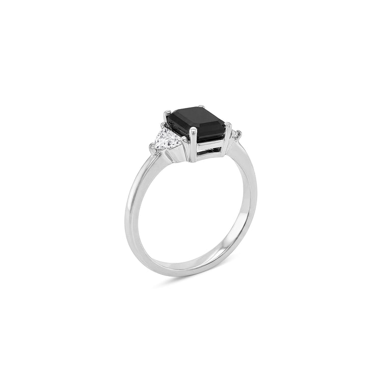 Emerald Cut Three Stone Black Diamond Ring