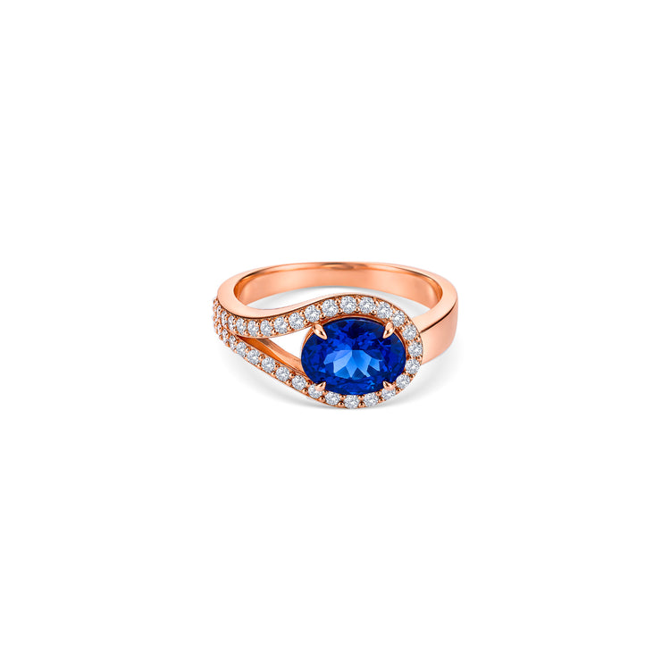 Oval Cut Tanzanite Split Shank Halo Diamond Ring