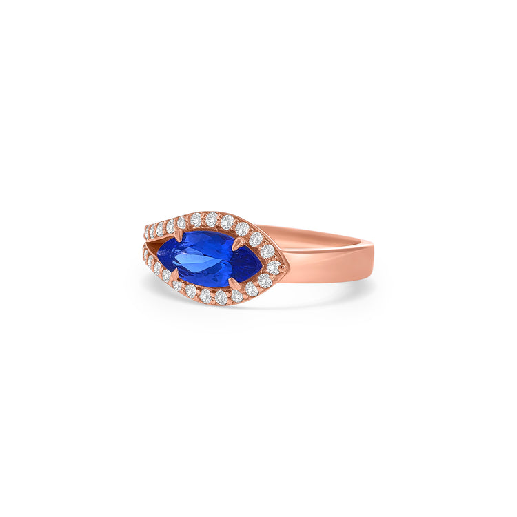 Marquise Cut Tanzanite Split Shank Halo Diamond Ring