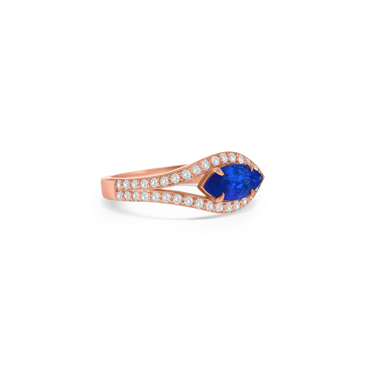 Marquise Cut Tanzanite Split Shank Halo Diamond Ring