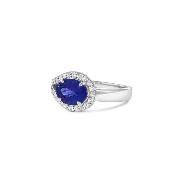 Oval Cut Tanzanite Diamond Halo Ring