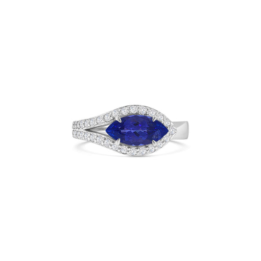 Marquise Cut Tanzanite & Diamond Halo Ring