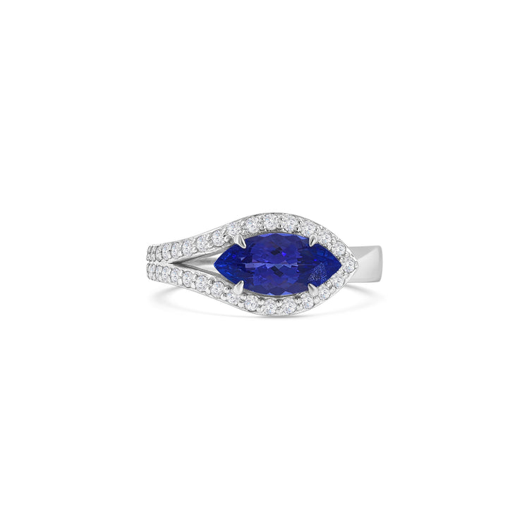 Marquise Cut Tanzanite Diamond Halo Ring