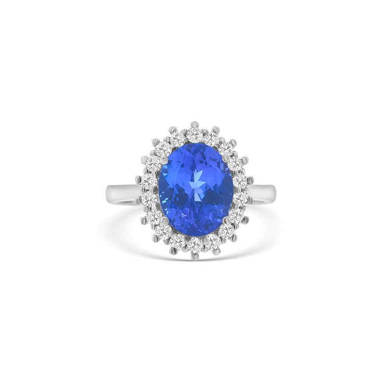 Oval Cut Tanzanite & Diamond Halo Ring