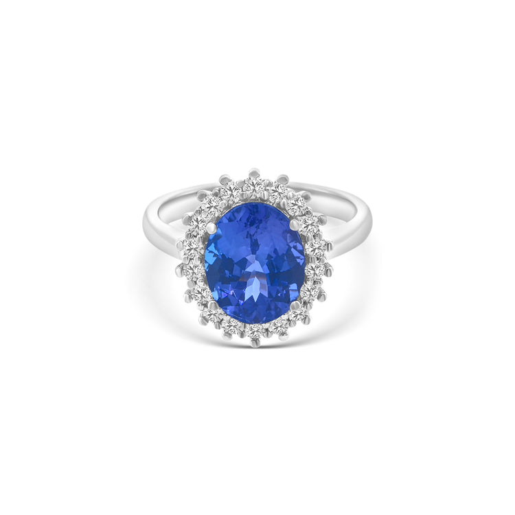 Oval Cut Tanzanite & Diamond Halo Ring