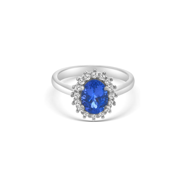 Oval Cut Tanzanite Diamond Halo Ring
