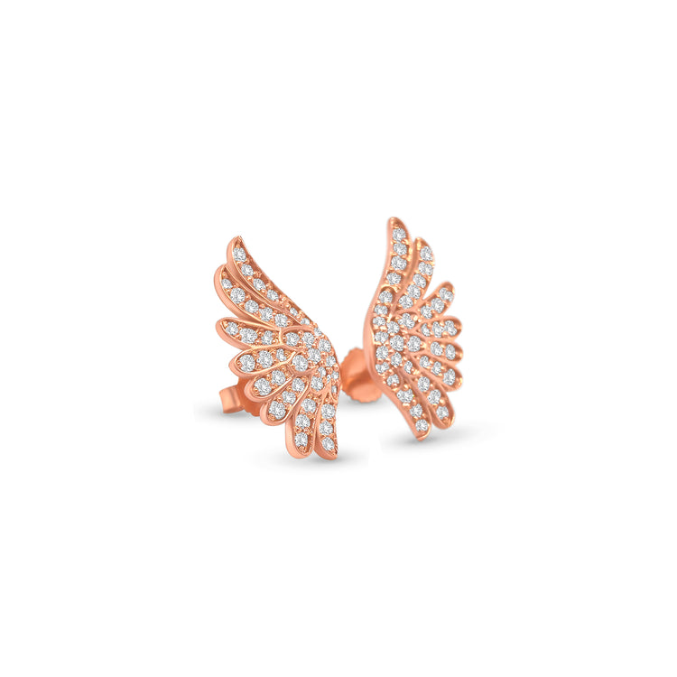 Round brilliant wing illusion stud earrings, diamond illusion stud earrings, elegant wing design diamond studs, luxury round brilliant diamond earrings, fine jewelry illusion earrings, wing style diamond studs, classic diamond illusion jewelry, designer diamond stud earrings, timeless diamond wing earrings, illusion setting round brilliant studs.