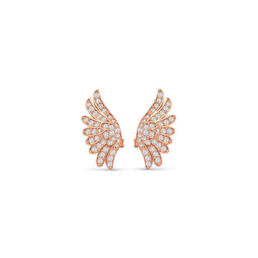 Round brilliant wing illusion stud earrings, diamond illusion stud earrings, elegant wing design diamond studs, luxury round brilliant diamond earrings, fine jewelry illusion earrings, wing style diamond studs, classic diamond illusion jewelry, designer diamond stud earrings, timeless diamond wing earrings, illusion setting round brilliant studs.
