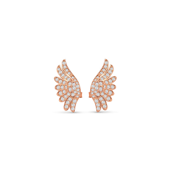 Round brilliant wing illusion stud earrings, diamond illusion stud earrings, elegant wing design diamond studs, luxury round brilliant diamond earrings, fine jewelry illusion earrings, wing style diamond studs, classic diamond illusion jewelry, designer diamond stud earrings, timeless diamond wing earrings, illusion setting round brilliant studs.