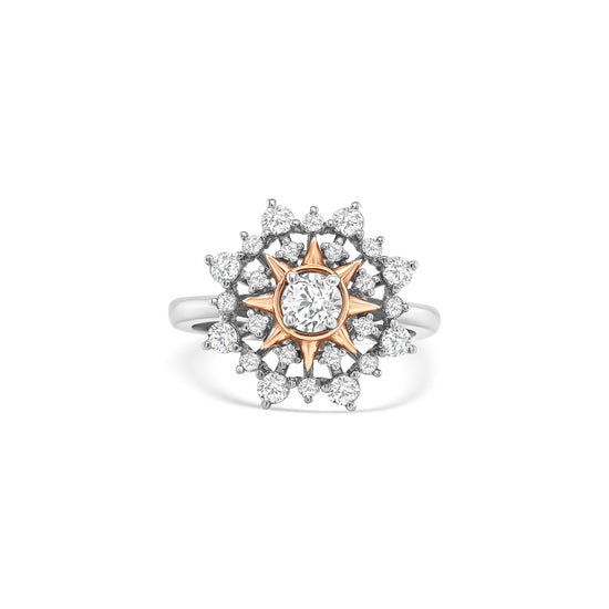 Add a touch of sophistication with this dazzling Round Brilliant Halo Flower Diamond Ring, expertly crafted for elegance and beauty.