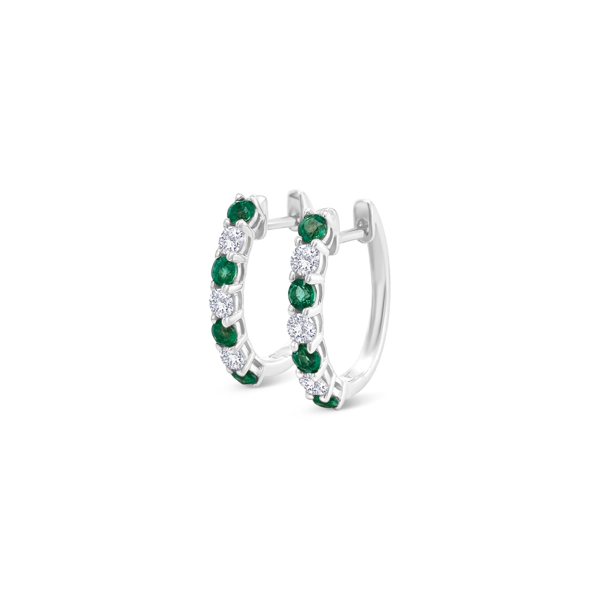 Round Emerald Earrings, Diamond Huggy Earrings, Emerald and Diamond Earrings, Luxury Huggy Earrings, Gold Huggy Earrings, Elegant Emerald Earrings, Sparkling Diamond Earrings, Fine Jewelry Earrings.