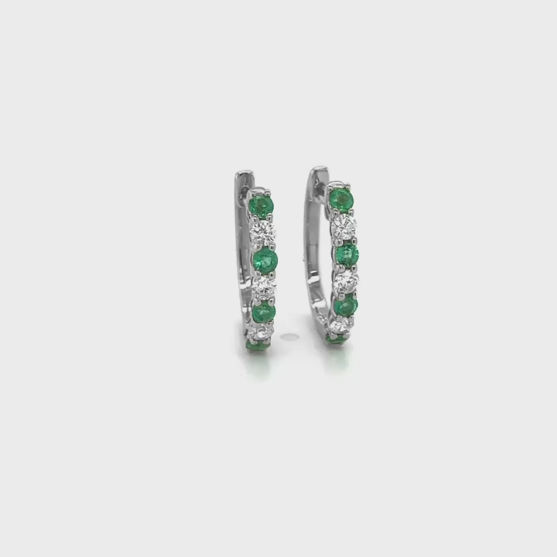 Round Emerald Earrings, Diamond Huggy Earrings, Emerald and Diamond Earrings, Luxury Huggy Earrings, Gold Huggy Earrings, Elegant Emerald Earrings, Sparkling Diamond Earrings, Fine Jewelry Earrings.