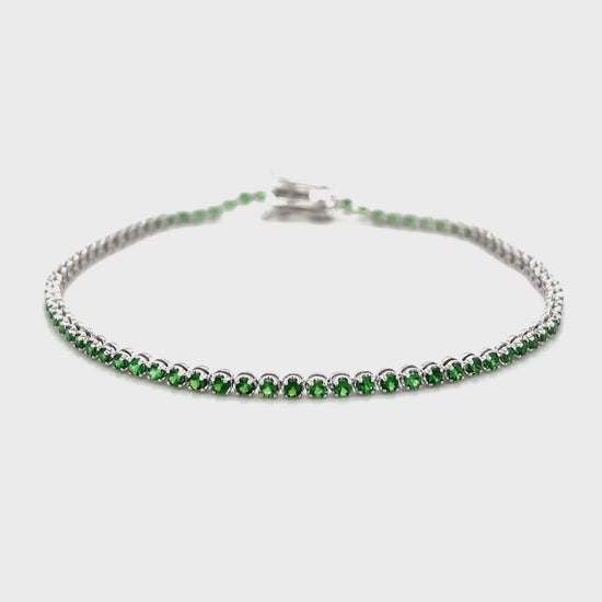 Elegant round Tsavorite green gemstone bracelet in gold setting, Luxury Tsavorite bracelet featuring round-cut green garnet stones, Handcrafted round Tsavorite bracelet with adjustable chain, Fine jewelry round Tsavorite bracelet for women, Sparkling green Tsavorite bracelet for everyday and special occasions