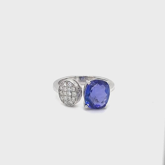 Cushion shaped Tanzanite & Diamond Ring, Cushion Tanzanite Ring, Diamond Ring, Tanzanite and Diamond Jewelry, Gemstone Ring, Statement Ring, Luxury Jewelry, Fine Jewelry, Cushion Cut Gemstone Ring, Tanzanite Engagement Ring, Diamond Accent Ring, Blue Gemstone Ring