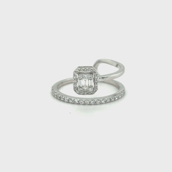 illusion diamond ring, baguette and round cut diamond ring, open band dress ring, elegant diamond fashion ring, modern women’s diamond ring, fine jewellery ring