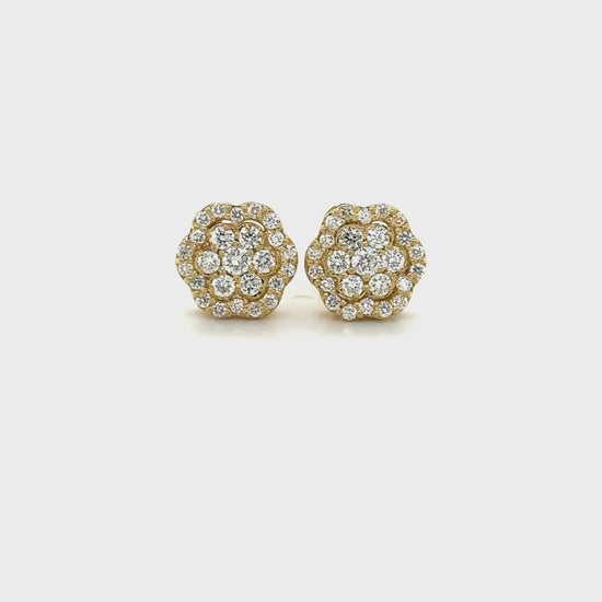 Round Brilliant Floral Diamond Stud Earrings, Diamond Flower Earrings, Elegant Floral Diamond Studs, Sparkling Floral Studs, Floral Design Diamond Earrings, Brilliant Cut Diamond Studs, Floral-inspired Diamond Studs, Sophisticated Floral Diamond Earrings