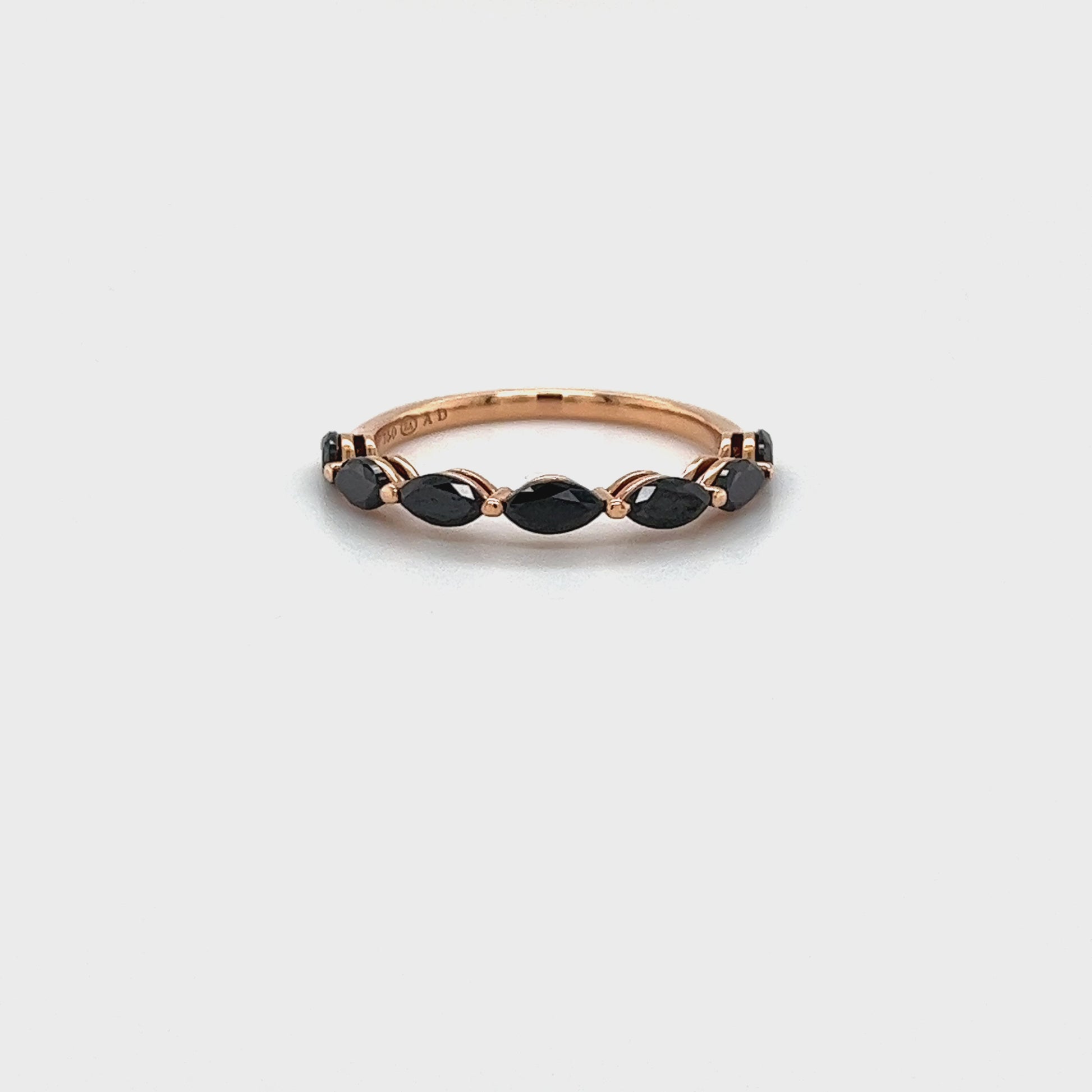 Marquise Black Diamond Eternity Band in Rose Gold 1.00ct Black Diamond Ring with Marquise Cut Diamonds Romantic Rose Gold Anniversary Band Timeless and Elegant Black Diamond Jewelry Luxurious Rose Gold Setting with Marquise Black Diamonds Sophisticated Black Diamond Eternity Ring Symbol of Eternal Love: Marquise Black Diamond Eternity Band Stunning 1.00 Carat Black Diamond Rose Gold Ring