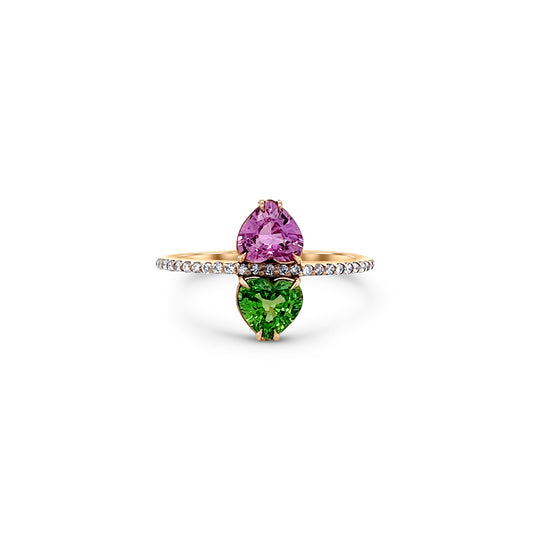 Heart-shaped Tsavorite, Sapphire Diamond Ring, Luxury Jewelry, Fine Jewelry, High-end Rings, Romantic Gifts, Precious Gemstones, Exclusive Design, White Gold, Platinum, Mastercrafted, Symbol of Love, Engagement Ring, Anniversary Gift, Timeless Elegance, Regal Charm, One-of-a-kind, Rare Gems, Expensive Item.