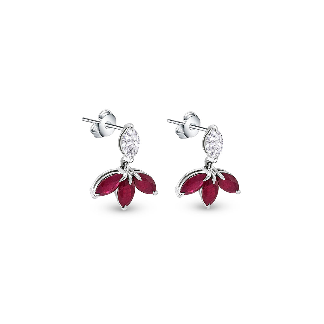 Exquisite Marquise Ruby and Diamond Drop Earrings, Elegant Gemstone Jewelry, Sparkling Ruby and Diamond Dangle Earrings, Luxurious Gemstone Drop Earrings, Statement Ruby Earrings with Diamonds, Red and White Gemstone Elegance, Marquise Cut Ruby Earrings, Brilliant Diamond Accents, Gemstone Drop Earrings for Special Occasions, Timeless Jewelry for a Glamorous Look.