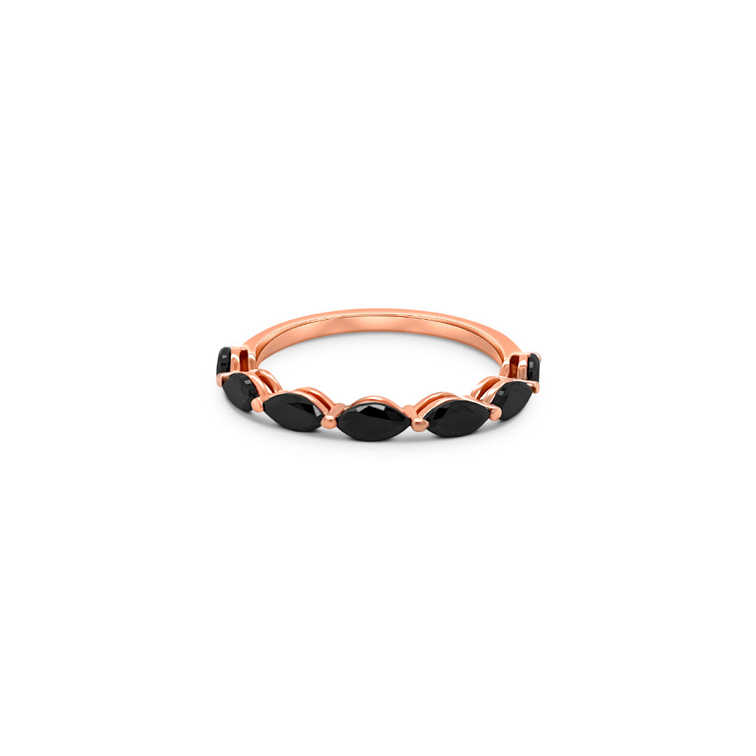 Marquise Black Diamond Eternity Band in Rose Gold 1.00ct Black Diamond Ring with Marquise Cut Diamonds Romantic Rose Gold Anniversary Band Timeless and Elegant Black Diamond Jewelry Luxurious Rose Gold Setting with Marquise Black Diamonds Sophisticated Black Diamond Eternity Ring Symbol of Eternal Love: Marquise Black Diamond Eternity Band Stunning 1.00 Carat Black Diamond Rose Gold Ring