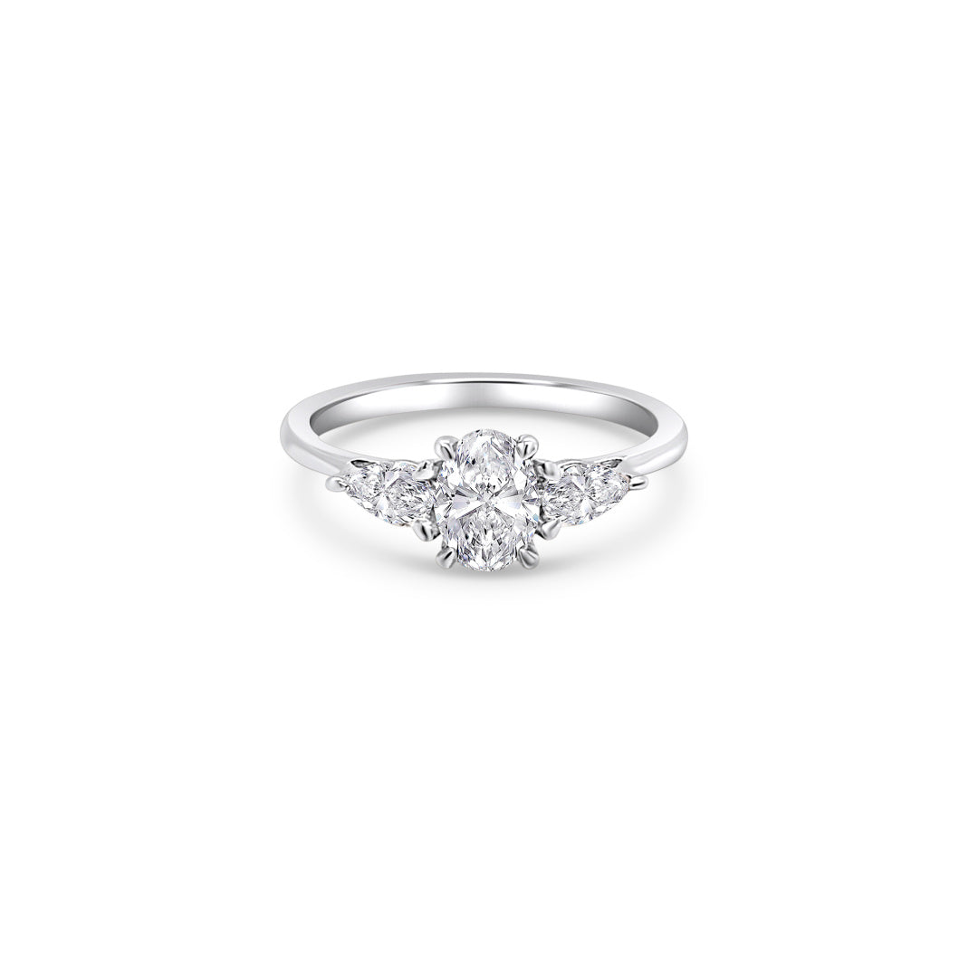 1.00ct Oval & Pear Shape Trilogy Diamond Ring ,A classic and timeless trilogy setting is always a great investment and an extremely popular choice when choosing a diamond engagement ring. Symbolizing yesterday, today, and tomorrow.