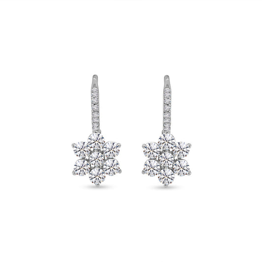 Main Image: "3.00ct Multi-Shape Floral Diamond Hoop Earring" Close-up Detail: "Intricate Multi-Shaped Diamond Arrangement" Earring on Model: "Elegant Floral Diamond Hoop Earring" Side View: "Radiant Multi-Shape Diamond Hoop Earring" Secure Open Liners: "Comfortable Open Liners for Diamond Hoop Earring"