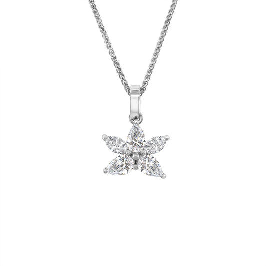 Marquise and pear-shaped illusion diamond pendant, elegant jewelry piece, sparkling gemstones, unique pendant design, luxurious accessory, fine craftsmanship, statement necklace, exquisite diamond pendant, sophisticated jewelry, timeless beauty