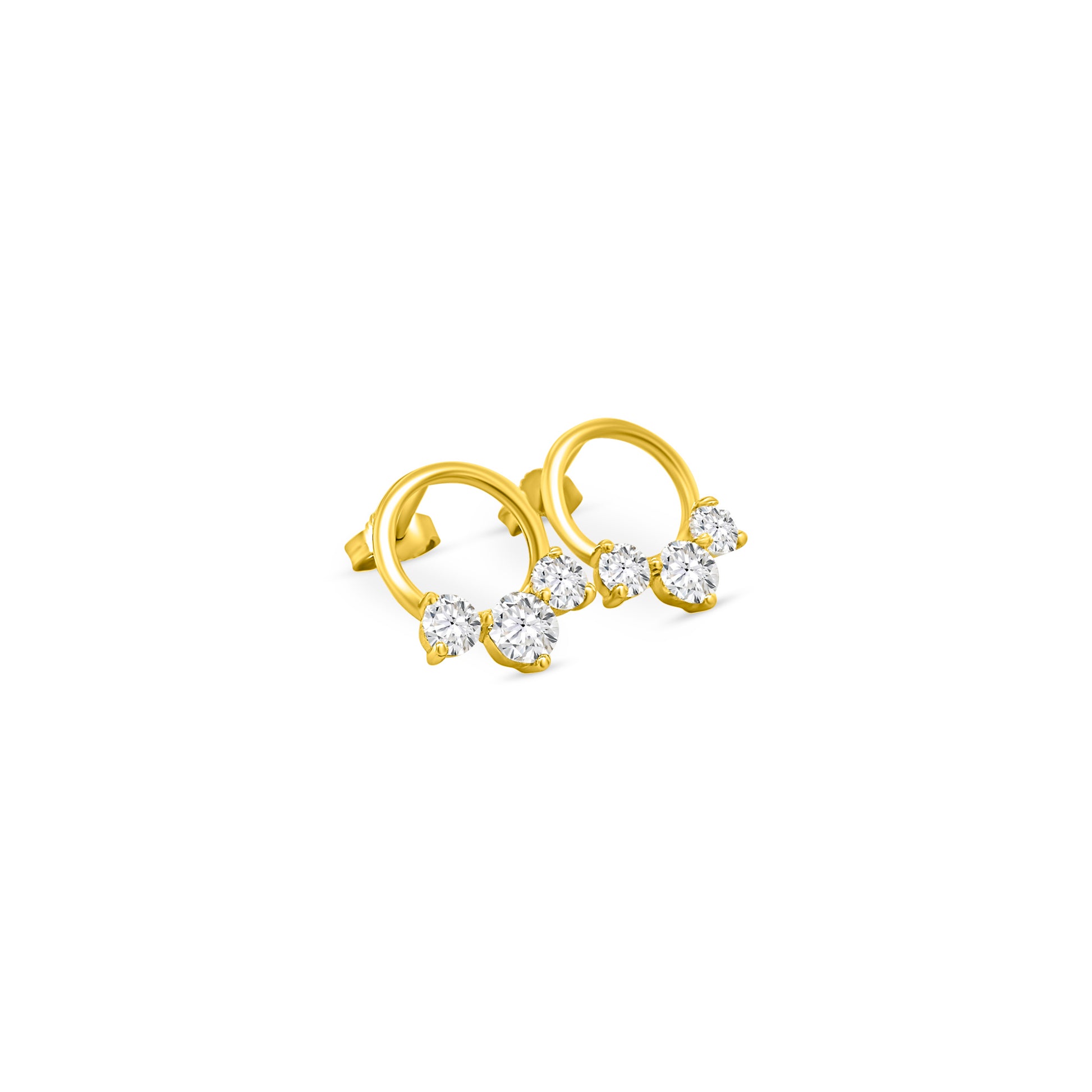 "Three stone round brilliant diamond earrings, sparkling diamond earrings, elegant diamond stud earrings."