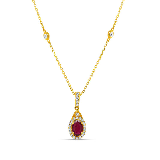 Oval Cut Ruby & Diamond Halo Pendant