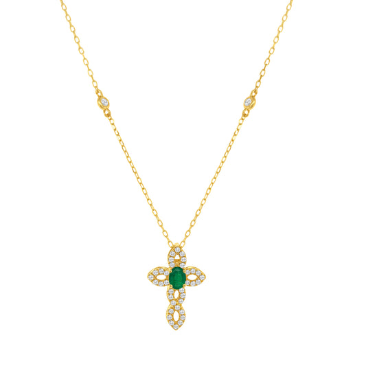 Oval Cut Emerald & Diamond Cross Pendant