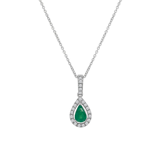 Pear Shape Emerald & Diamond Halo Pendant