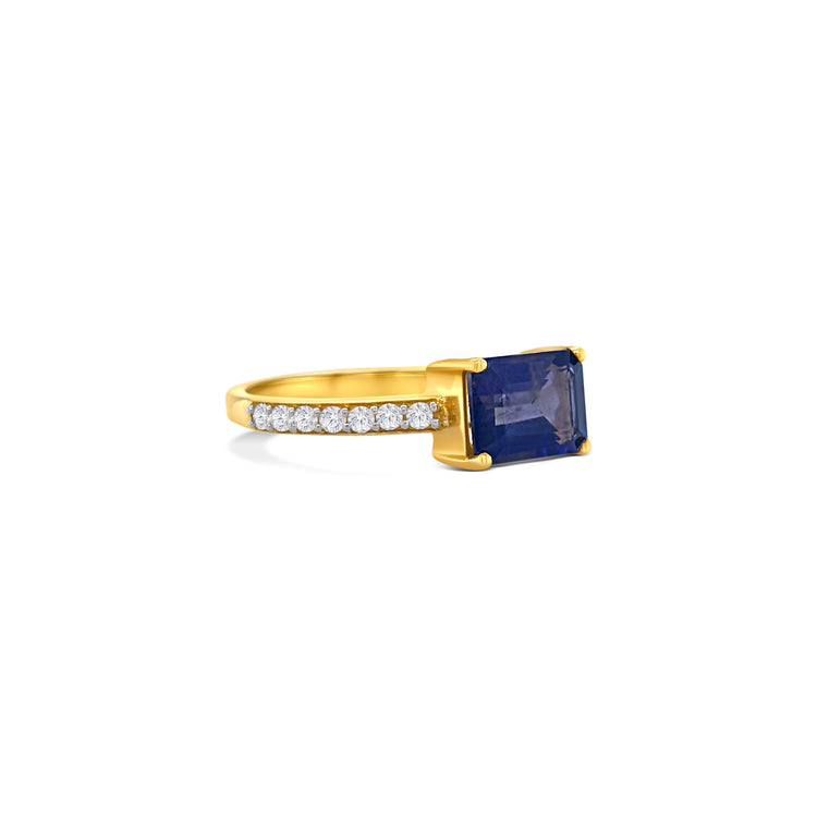 Emerald Cut Topaz & Diamond Ring