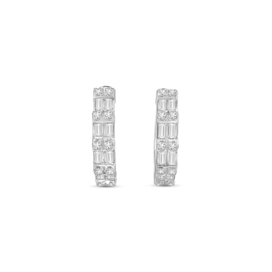 Round Brilliant & Baguette Diamond Huggy Earrings