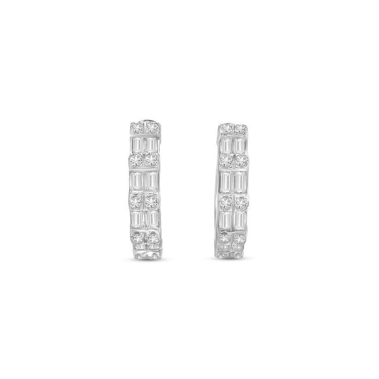 Round Brilliant & Baguette Diamond Huggy Earrings