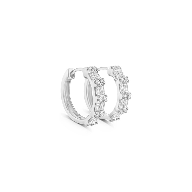 Round Brilliant & Baguette Diamond Huggy Earrings