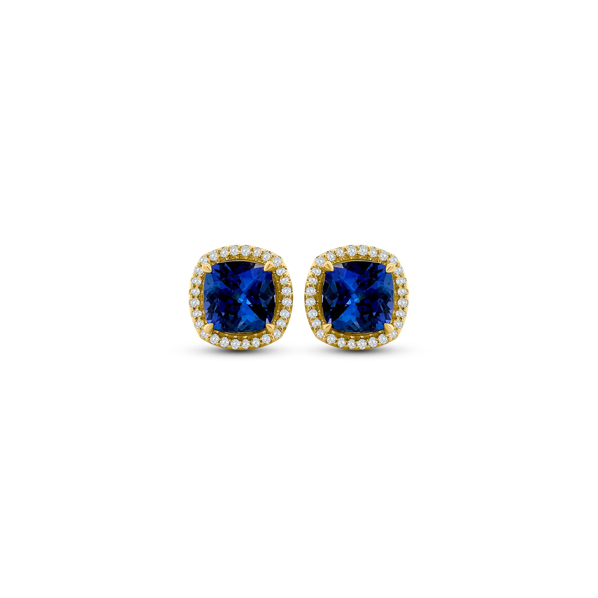Tanzanite earrings, Diamond halo studs, Gemstone jewelry, Fine jewelry, Halo design, Precious stone earrings, Elegant studs, Blue gemstone earrings, Luxury accessories, Sparkling studs