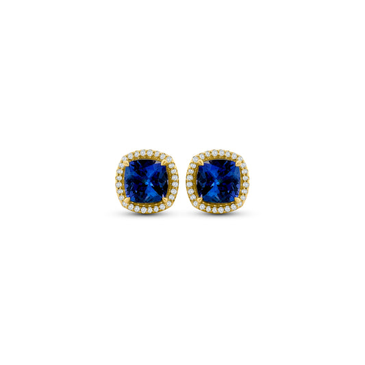Tanzanite earrings, Diamond halo studs, Gemstone jewelry, Fine jewelry, Halo design, Precious stone earrings, Elegant studs, Blue gemstone earrings, Luxury accessories, Sparkling studs