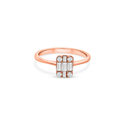 Baguette & Round Brilliant Cut Illusion Diamond Ring