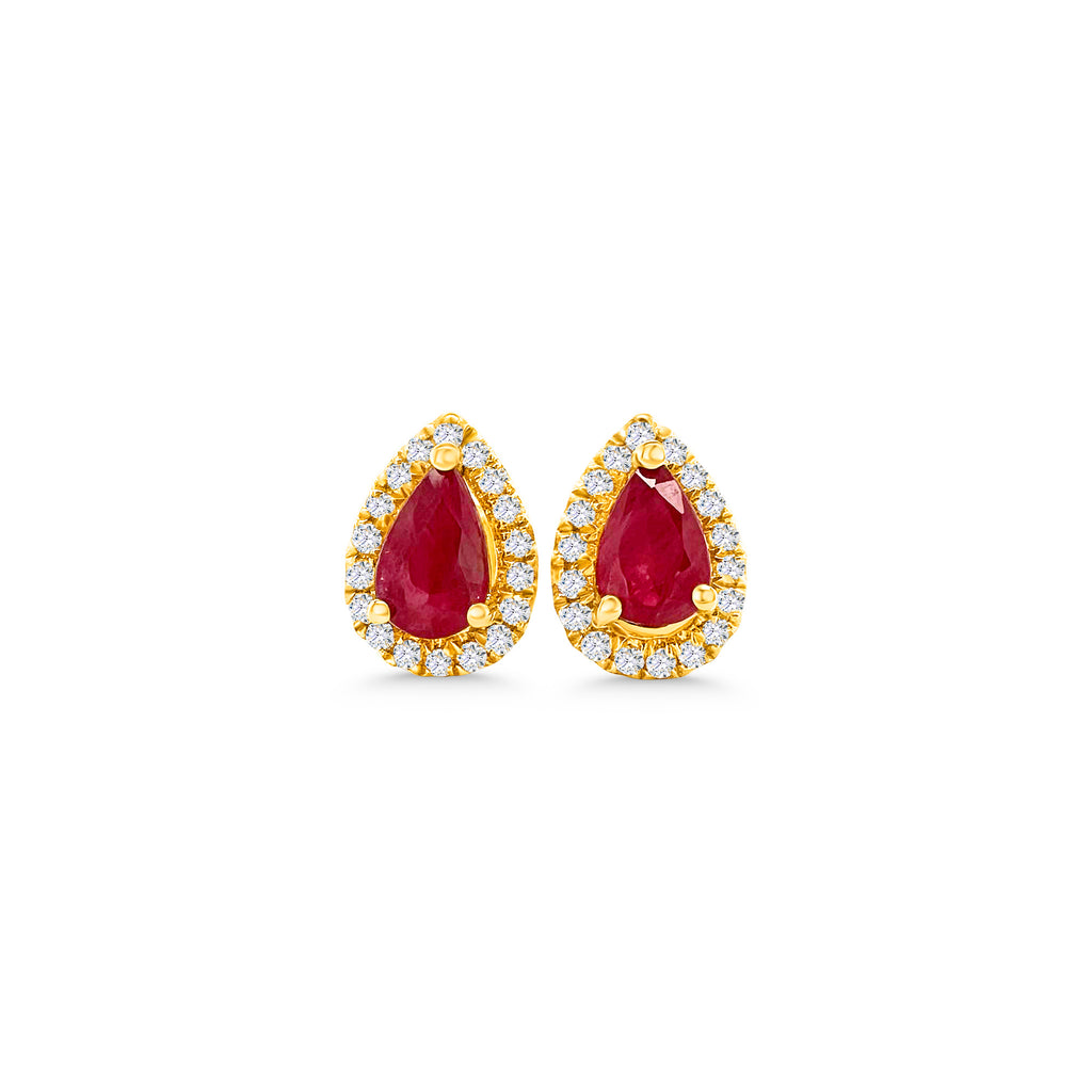 "Ruby diamond earrings, Halo stud earrings, Ruby and diamond jewelry, Red gemstone earrings, Sparkling gemstone studs, Elegant jewelry accessories, Precious stone earrings, Glamorous stud earrings, Fine jewelry accents, Luxurious gemstone studs"