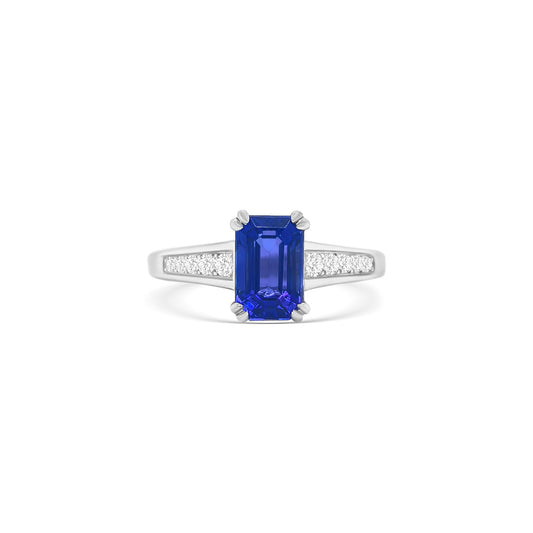 Emerald Cut Tanzanite & Diamond Ring