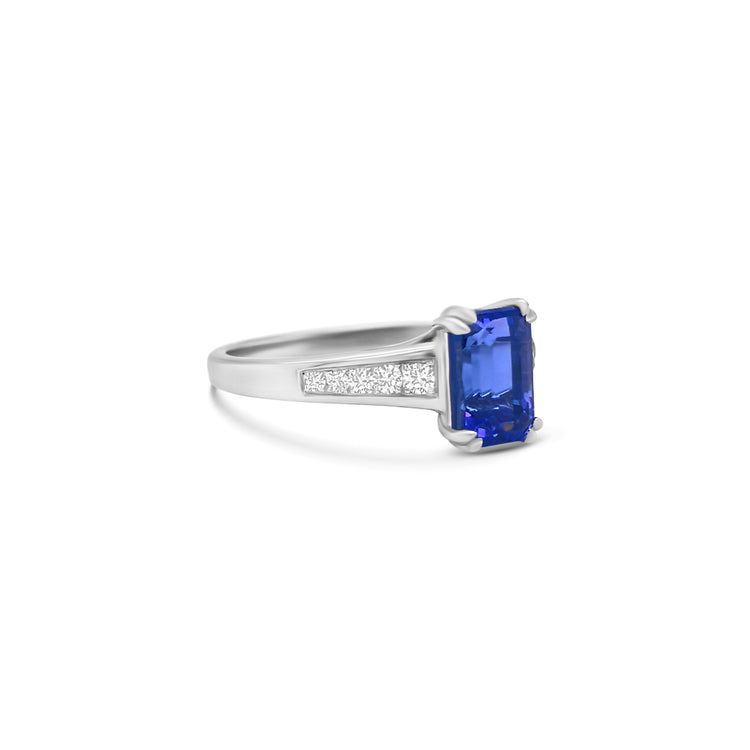 Emerald Cut Tanzanite & Diamond Ring
