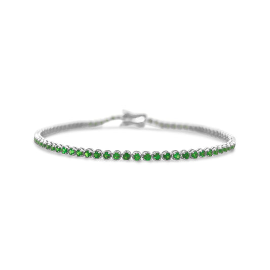 Elegant round Tsavorite green gemstone bracelet in gold setting, Luxury Tsavorite bracelet featuring round-cut green garnet stones, Handcrafted round Tsavorite bracelet with adjustable chain, Fine jewelry round Tsavorite bracelet for women, Sparkling green Tsavorite bracelet for everyday and special occasions