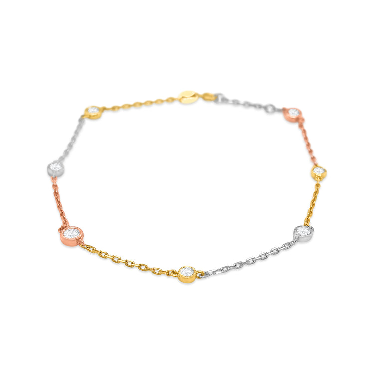 Three Tone Round Brilliant Cut Diamond Bracelet