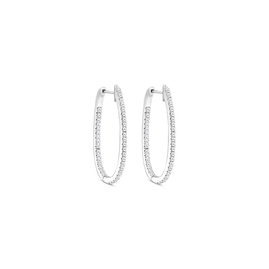 Elegant round brilliant diamond hoop earrings in white gold, Close-up of sparkling round brilliant diamond hoops, Luxury hoop earrings with round brilliant cut diamonds, Women's round brilliant diamond hoop earrings, Fine jewelry diamond hoops with round brilliant stones, Handcrafted round brilliant diamond hoop earrings