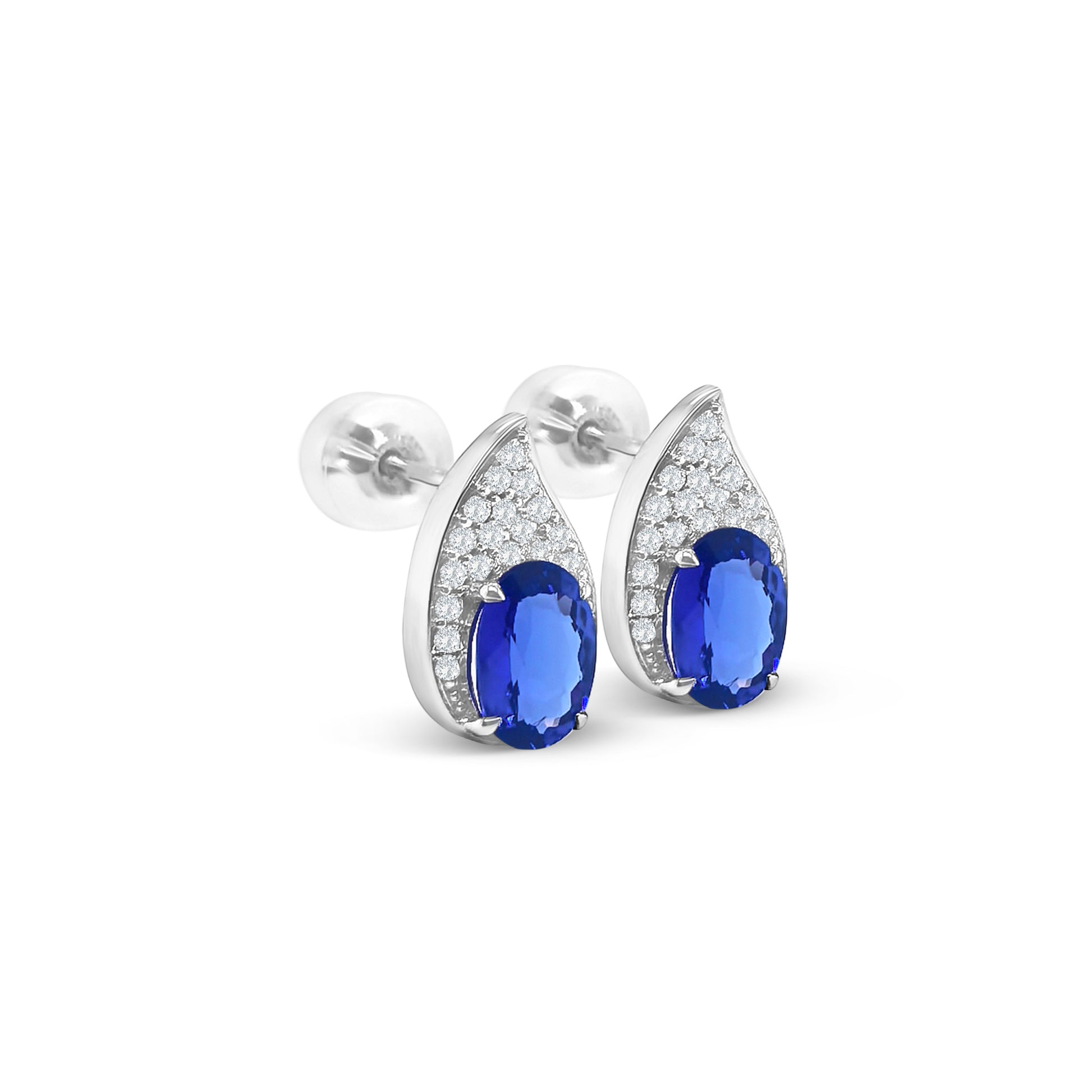 Tanzanite and diamond teardrop earrings, oval tanzanite diamond earrings, blue tanzanite and diamond stud earrings, white gold tanzanite teardrop earrings, luxury tanzanite and diamond earrings for women, elegant blue gemstone diamond earrings, natural tanzanite and diamond cluster earrings, fine jewelry tanzanite diamond earrings, sapphire blue tanzanite and diamond earrings, teardrop design tanzanite and diamond earrings.