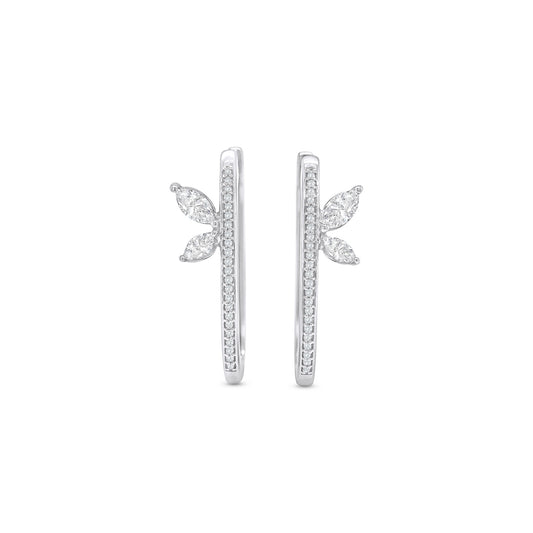 Marquise & Round Brilliant Cut Diamond Wing Hoop Earrings