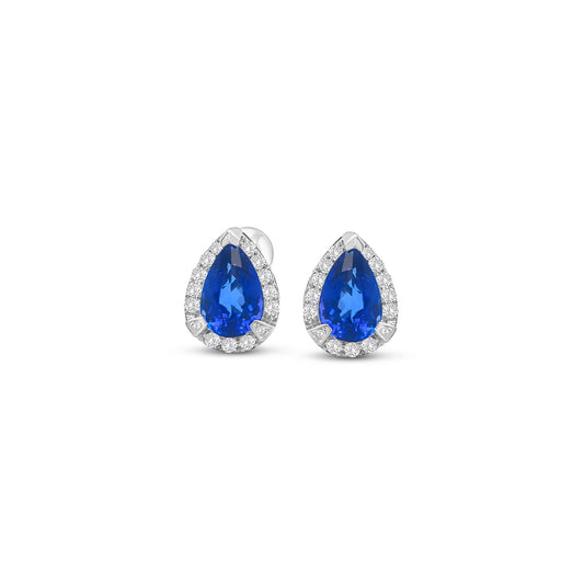 Pear Shaped Tanzanite & Diamond Halo Stud Earrings