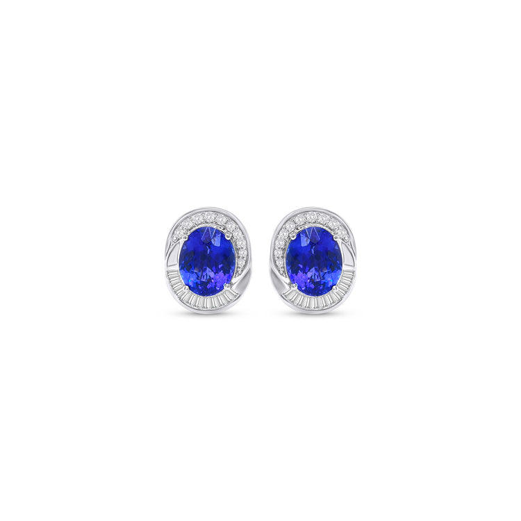 Oval Tanzanite & Multi-Shape Diamond Halo Stud Earrings