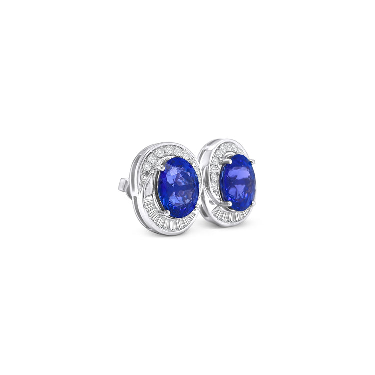 Oval Tanzanite & Multi-Shape Diamond Halo Stud Earrings
